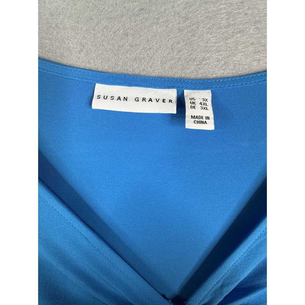 Susan Graver Liquid Knit Tunic Womens 3x Ruched Front Tunic Blue Stretchy Mature - Picture 2 of 9